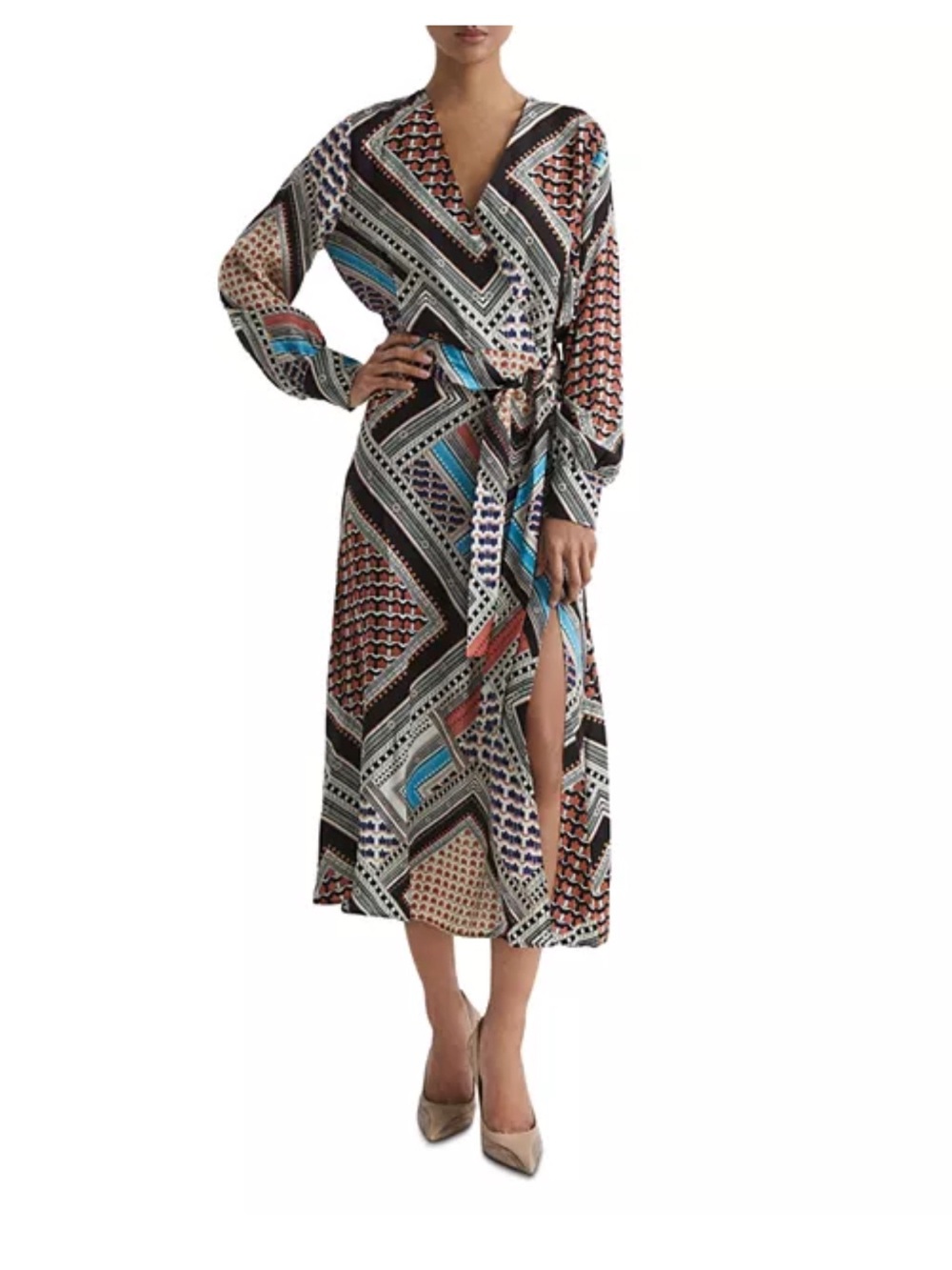 REISS Alegra Scarf Print Midi Dress sz 2 NWT โ๏ธmissing beltโ๏ธ